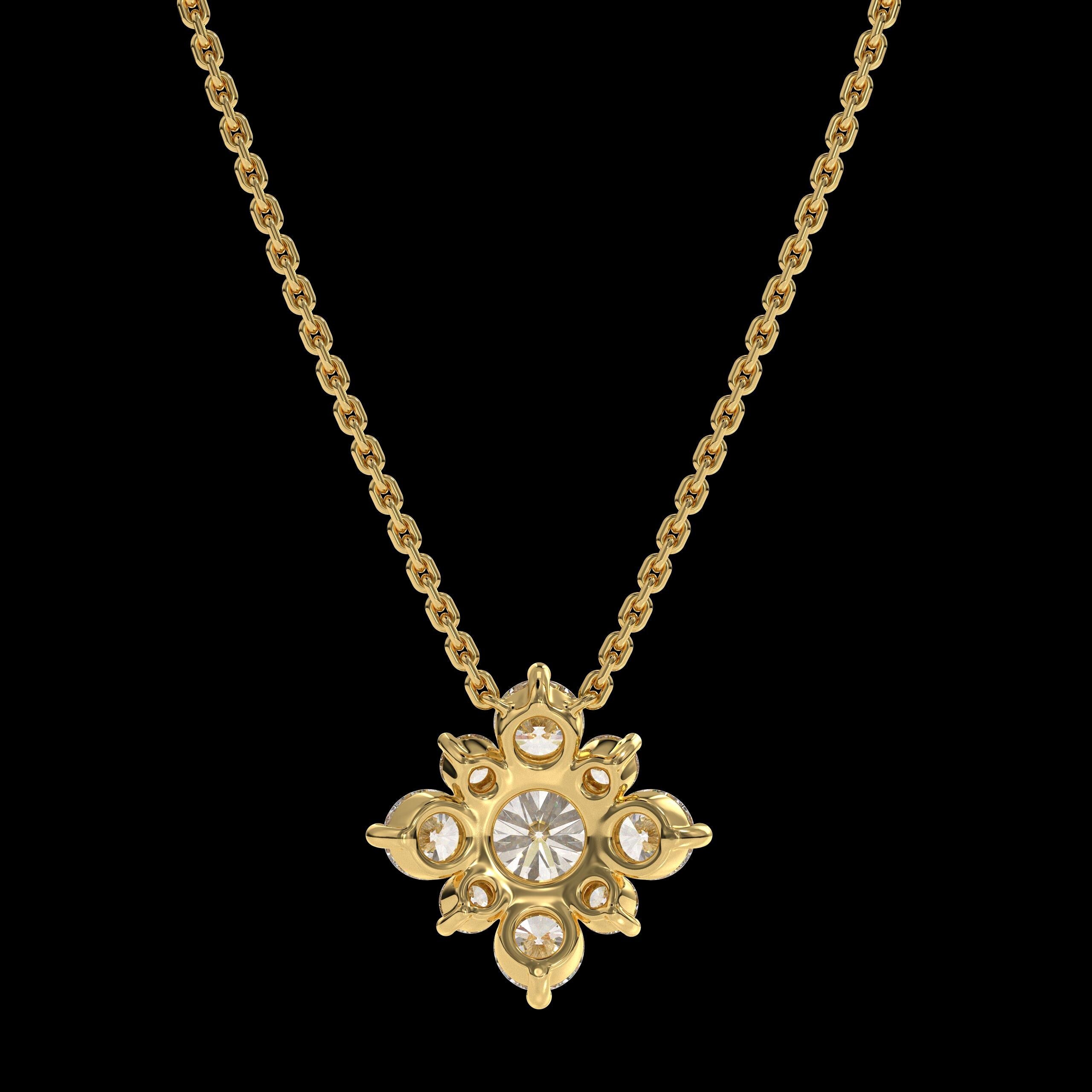 14K Round Lab Grown Diamond Necklace, Wedding Necklace For Women, 14K Yellow Gold Solitaire Diamond Necklace