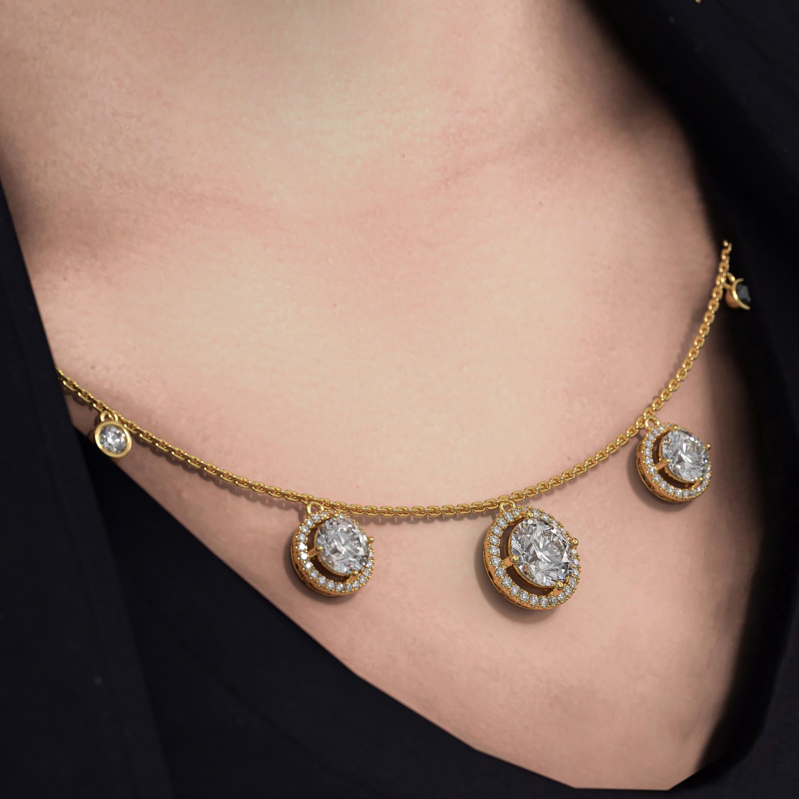 14K Gold Stunning Round Diamond Necklace