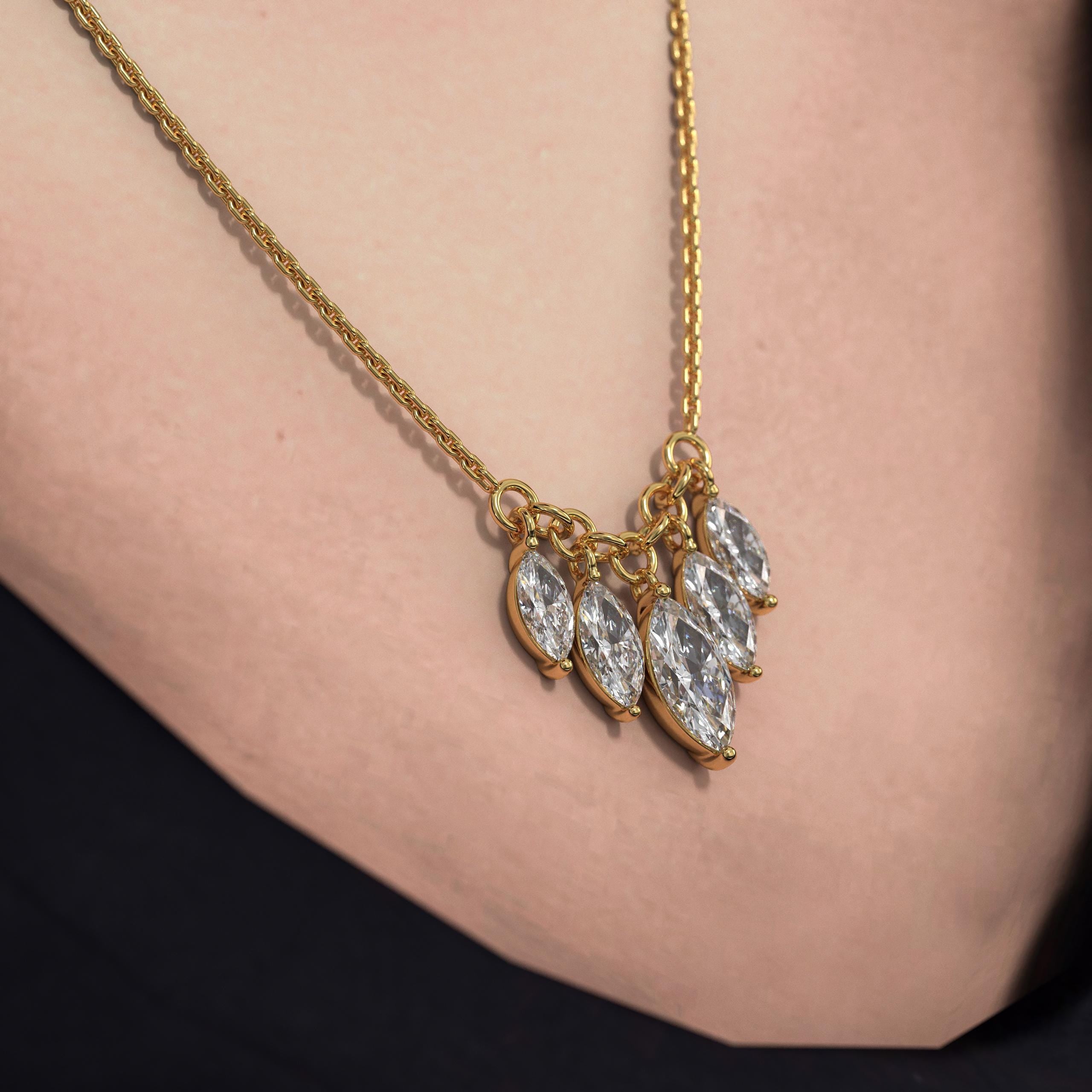 14K Marquise Cut Diamond Pendant Necklace