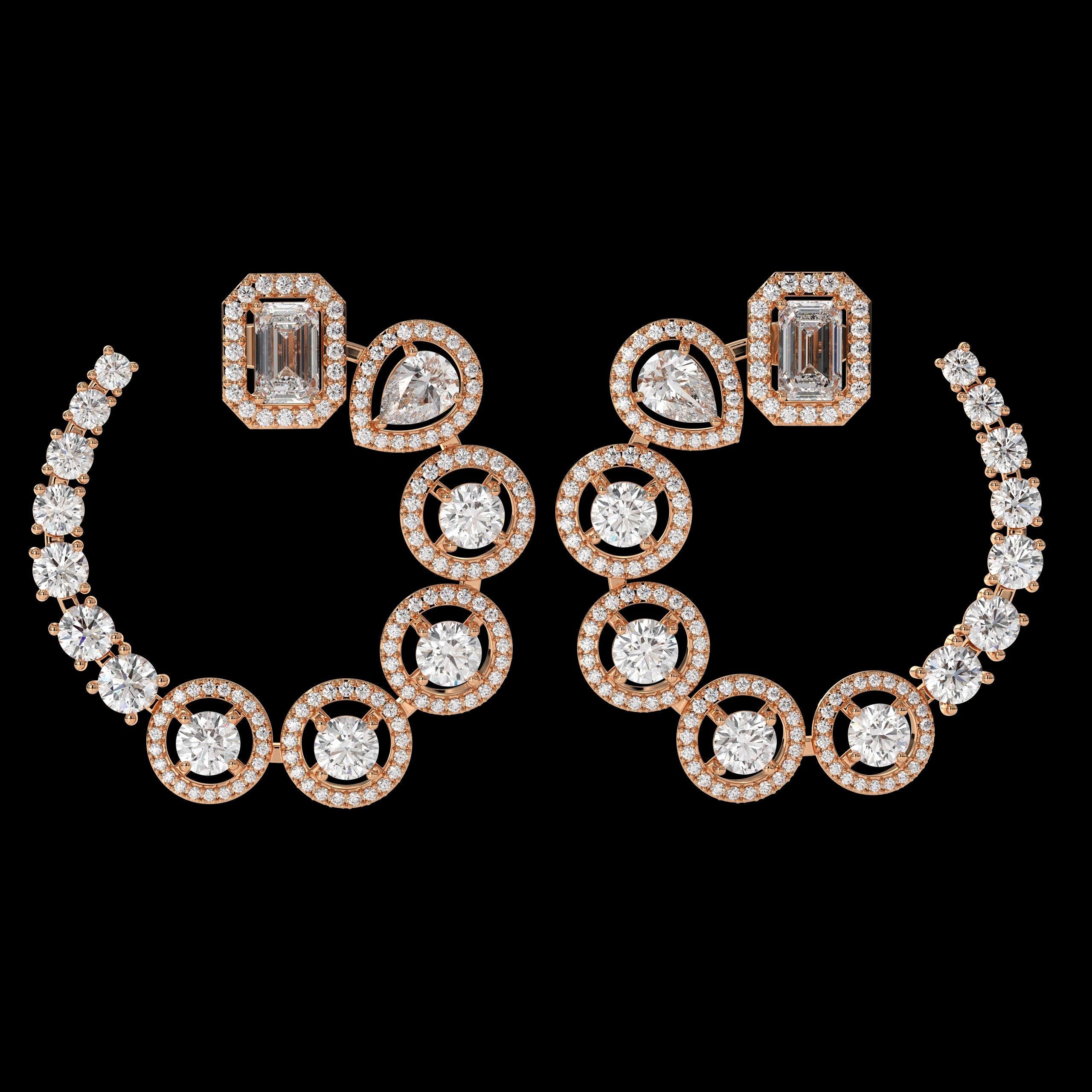 Mixed Shape Diamond Drop 14K Gold Diamond Earrings