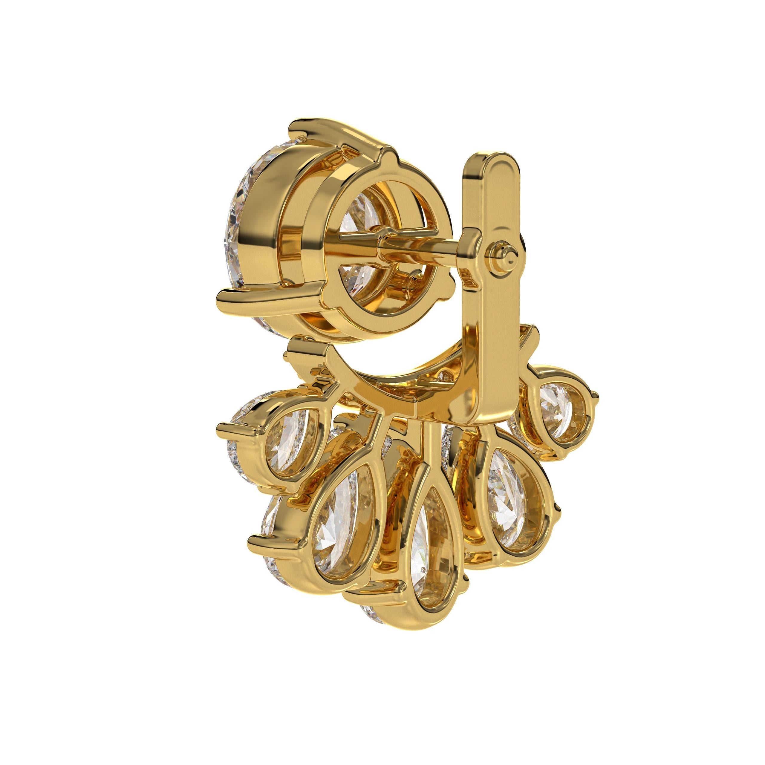 Pear, Round and Marquise Cut 14K Gold Diamond Cluster Stud Earrings