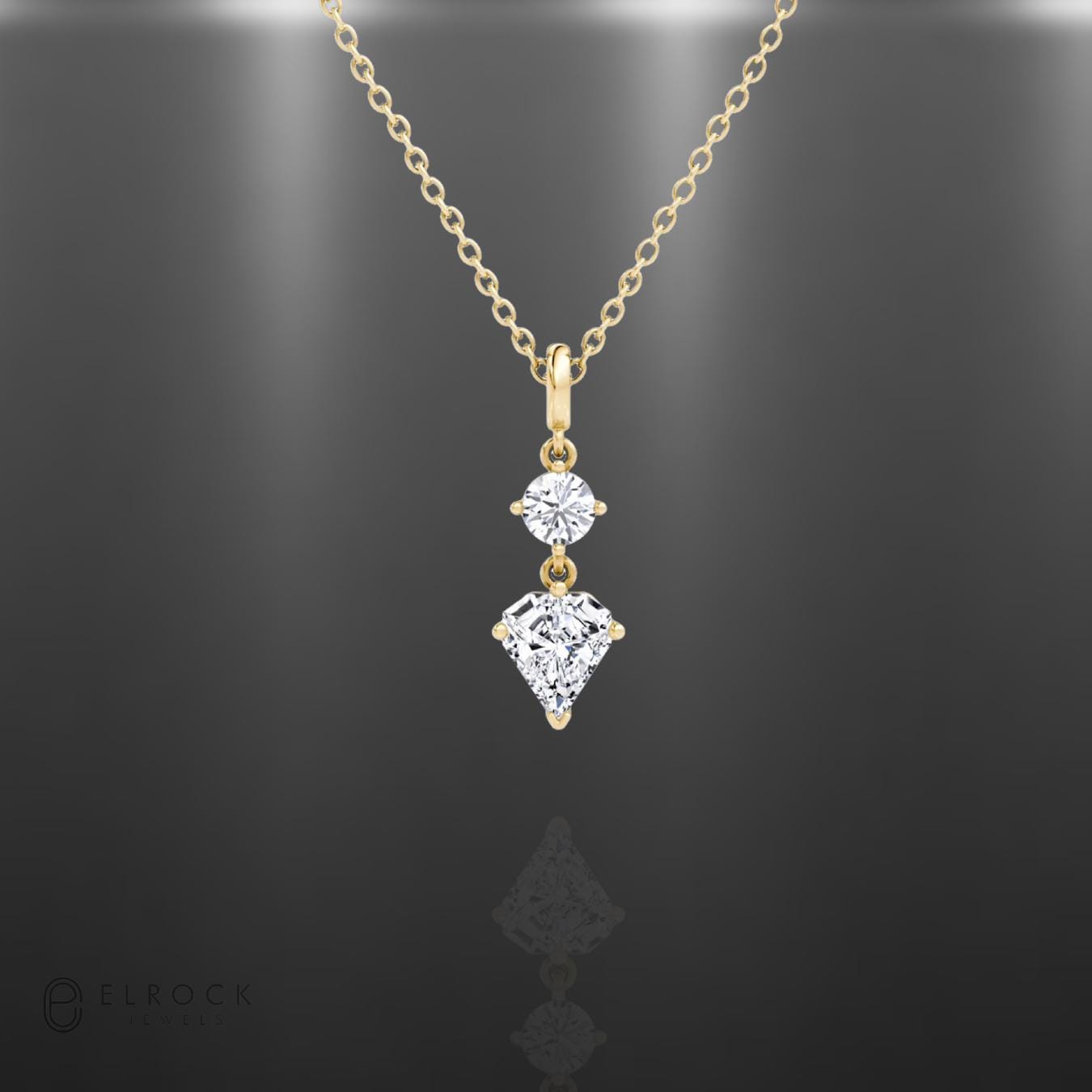 Lab Grown Diamond, Shield Drop Pendant Necklace, 14k solid Gold, F+ | VS+