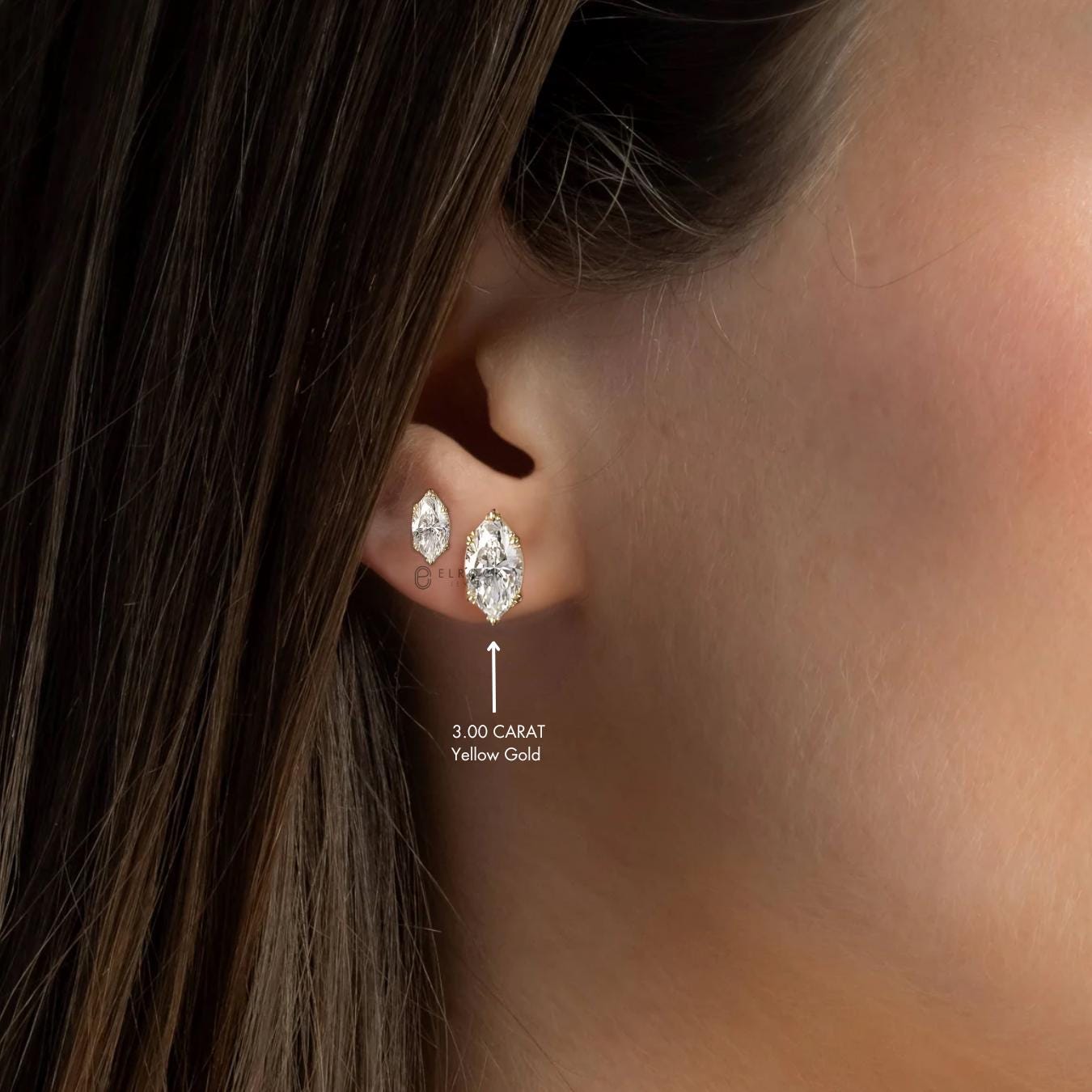 3 CT Marquise cut Lab Grown Diamond Earrings in 14K Gold