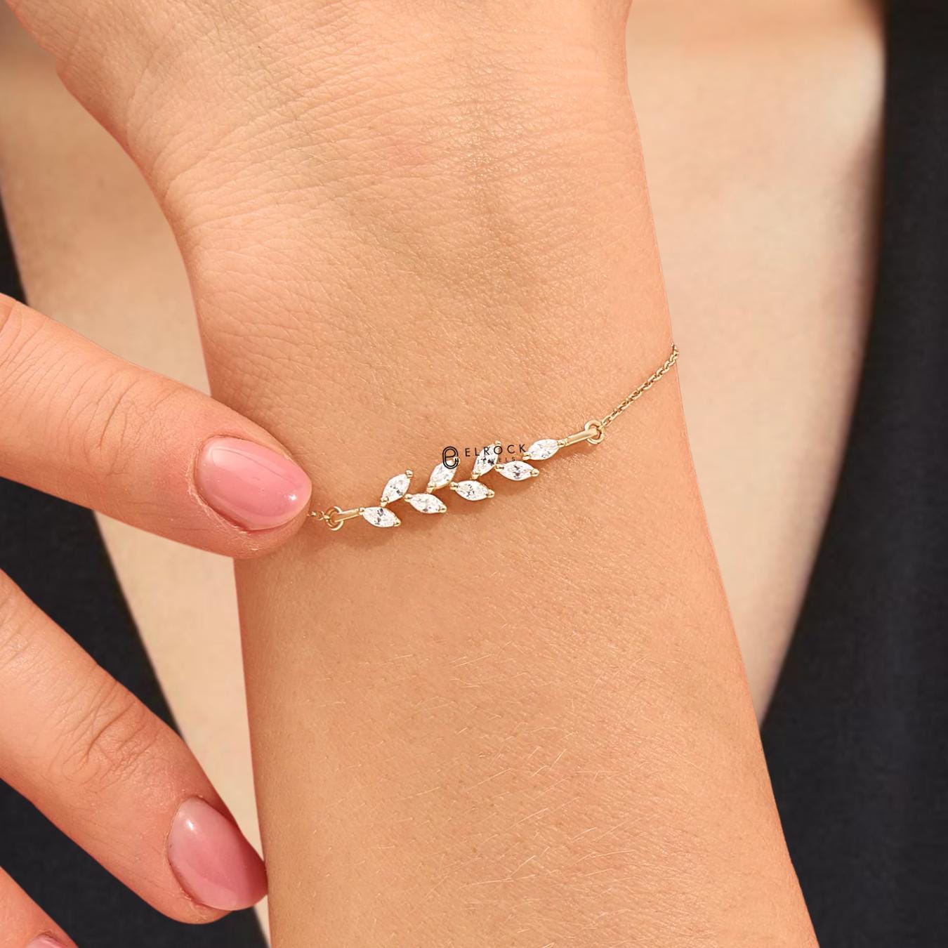 14k Solid Gold Chain Bracelet Floral Leaf Bracelet Gold Dainty Stacking
