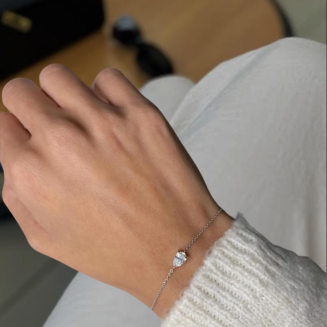 0.55 Carat Solitaire Pear Cut Lab Grown Diamond Bracelet, 14K Solid Gold