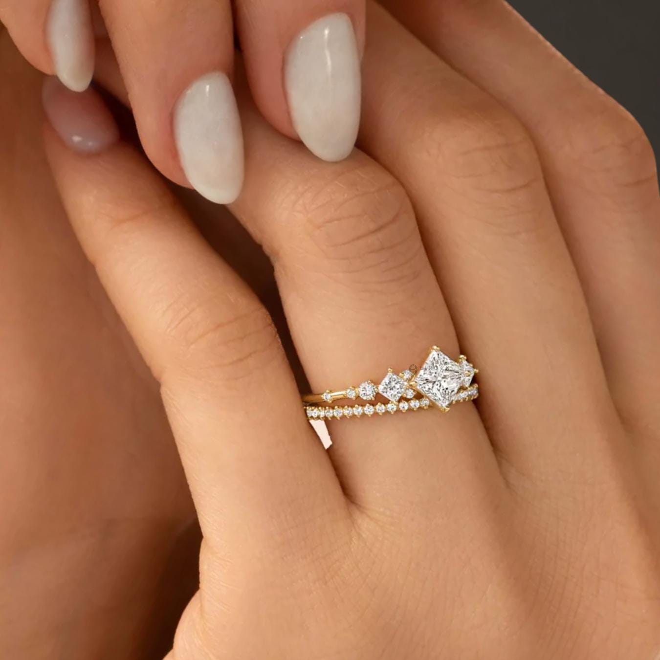 14K Gold Stylish Princess Cut Lab Grown Diamond Ring