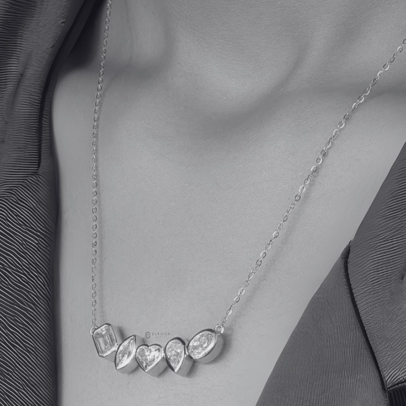 14K Solid White Gold Multi Shape Diamond Necklace