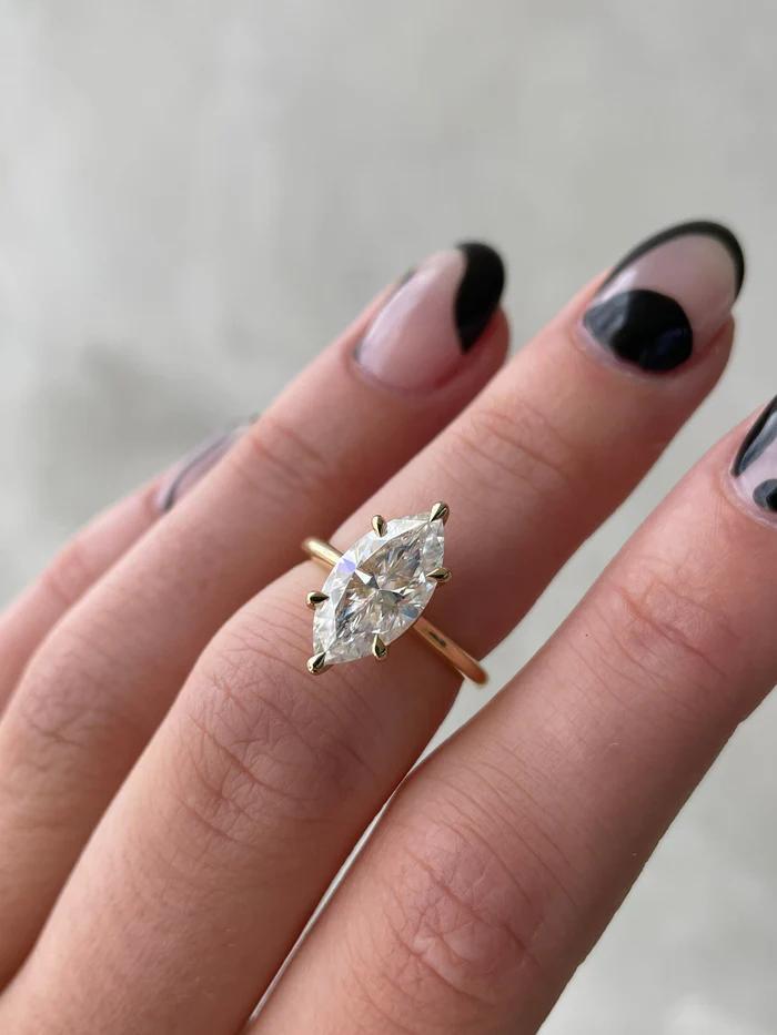 14K Gold 2 CT Marquise Cut IGI Certified Lab Grown Solitaire Diamond Ring