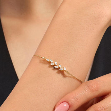 Diamond Leaf Bracelet 14k Solid Gold Chain Bracelet Floral Bracelet Gold Dainty Stacking Bracelet for Women Unique Diamond Bracelet Gift