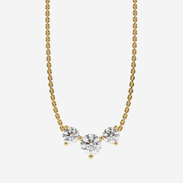 Classic Trio Diamond Necklace / 14k Gold Diamond Necklace 2.00 Ctw / Past Present Future / Prong Setting 3 Stone / Gift for Mom