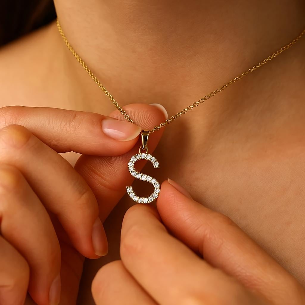 Lab Diamond Initial Pendant, 14K Solid Gold Diamond Letter Charm