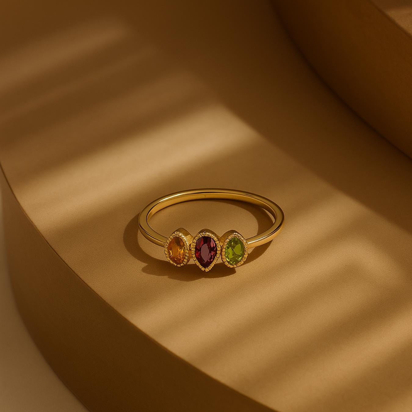 14K Multi Gemstone Ring in Gold | Bezel Set Dainty Gemsrone Ring | Gift For Her