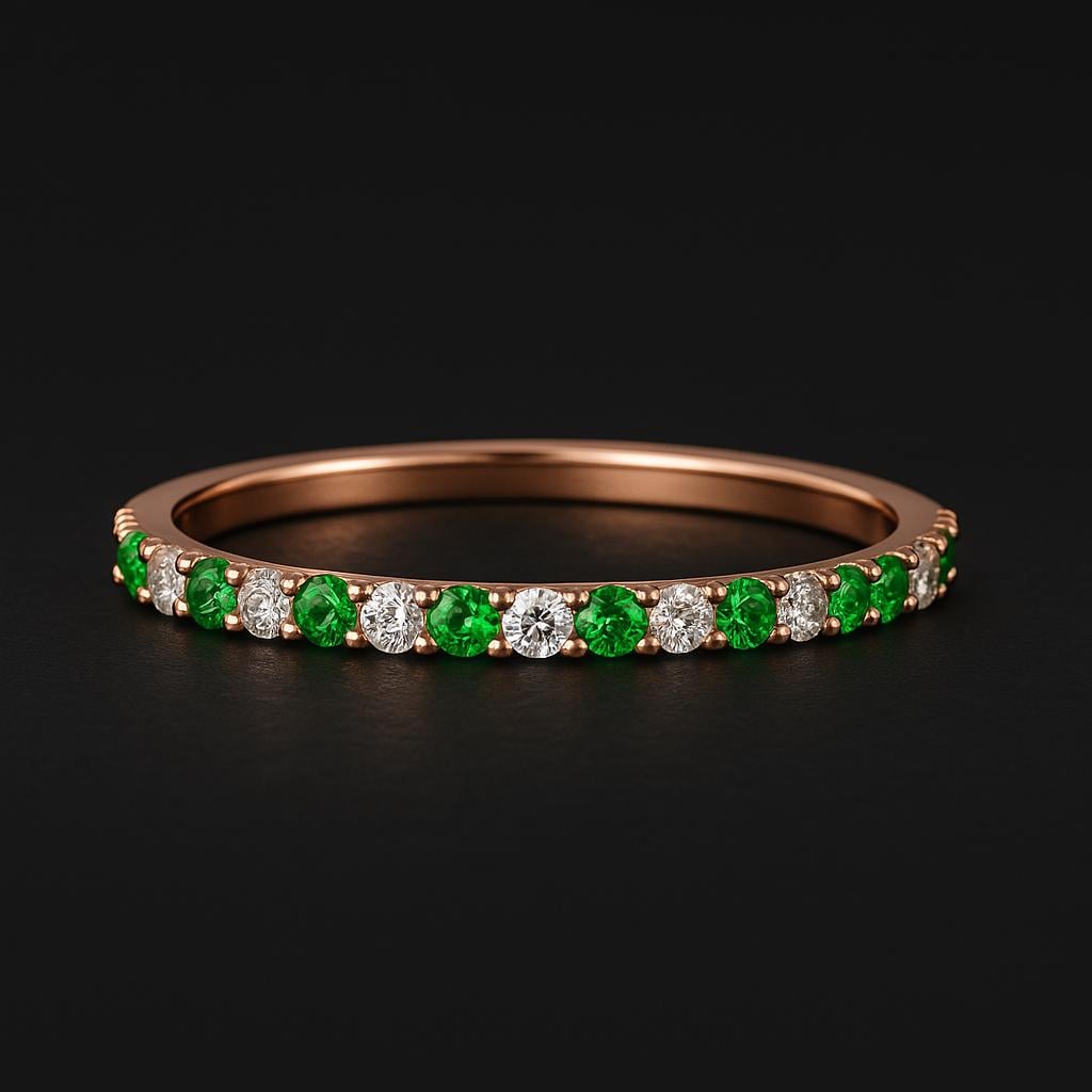 14K Solid Gold Full Eternity Birthstone Band Stackable Ring