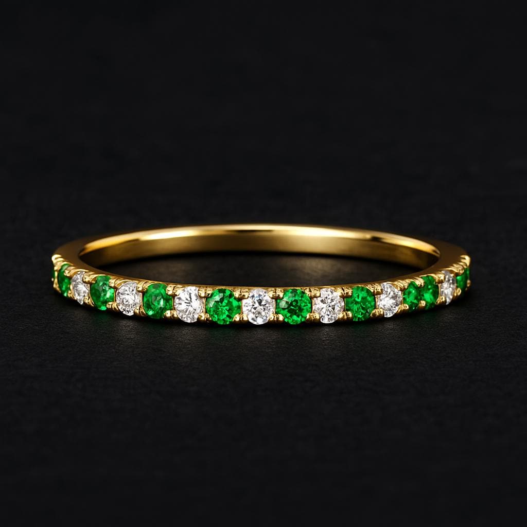 14K Solid Gold Full Eternity Birthstone Band Stackable Ring