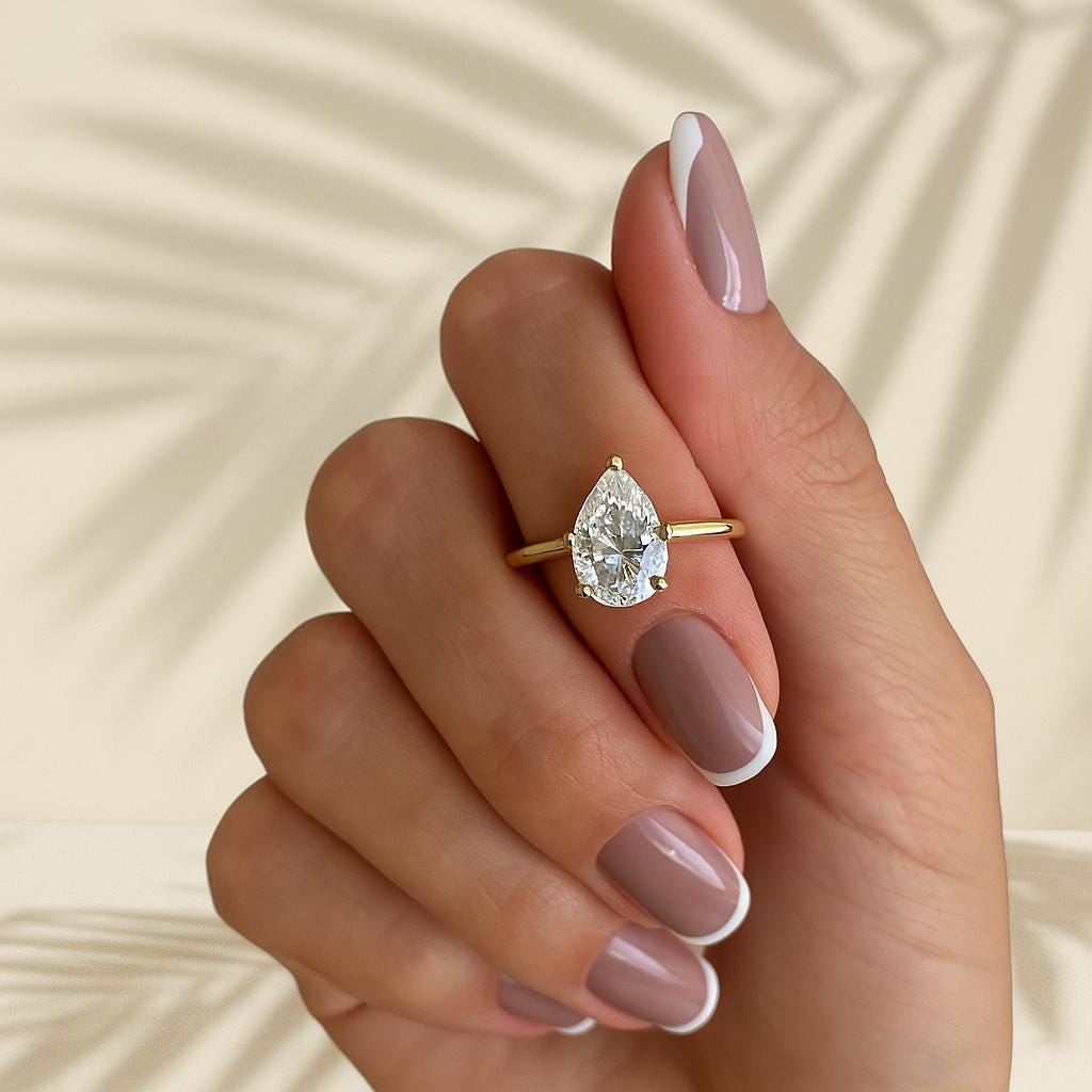 14K Gold Beautiful 3 CT Pear IGI Certified Lab Grown Diamond Solitaire Ring