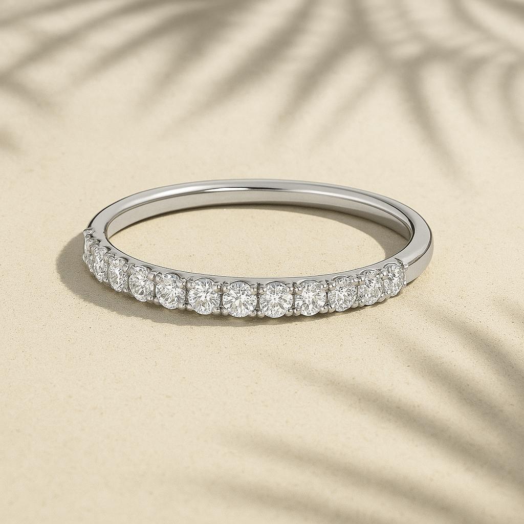 14K Gold Lab Created Pave Half Eternity Wedding Ring 2mm Diamond Band For Her