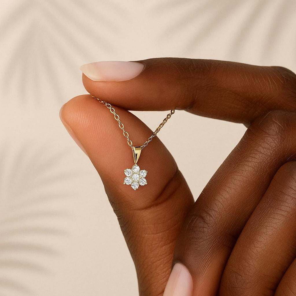 Gold Diamond Flower Necklace in 14K Gold for Woman/ Diamond Flower Pendant/ The Mom/ Gifts for Her/ Mothers Day Gift/ Birthday Gifts for Her
