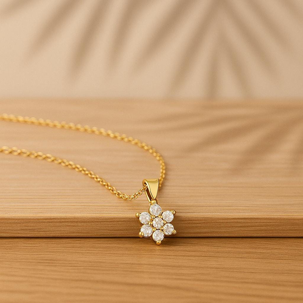 Gold Diamond Flower Necklace in 14K Gold for Woman/ Diamond Flower Pendant/ The Mom/ Gifts for Her/ Mothers Day Gift/ Birthday Gifts for Her