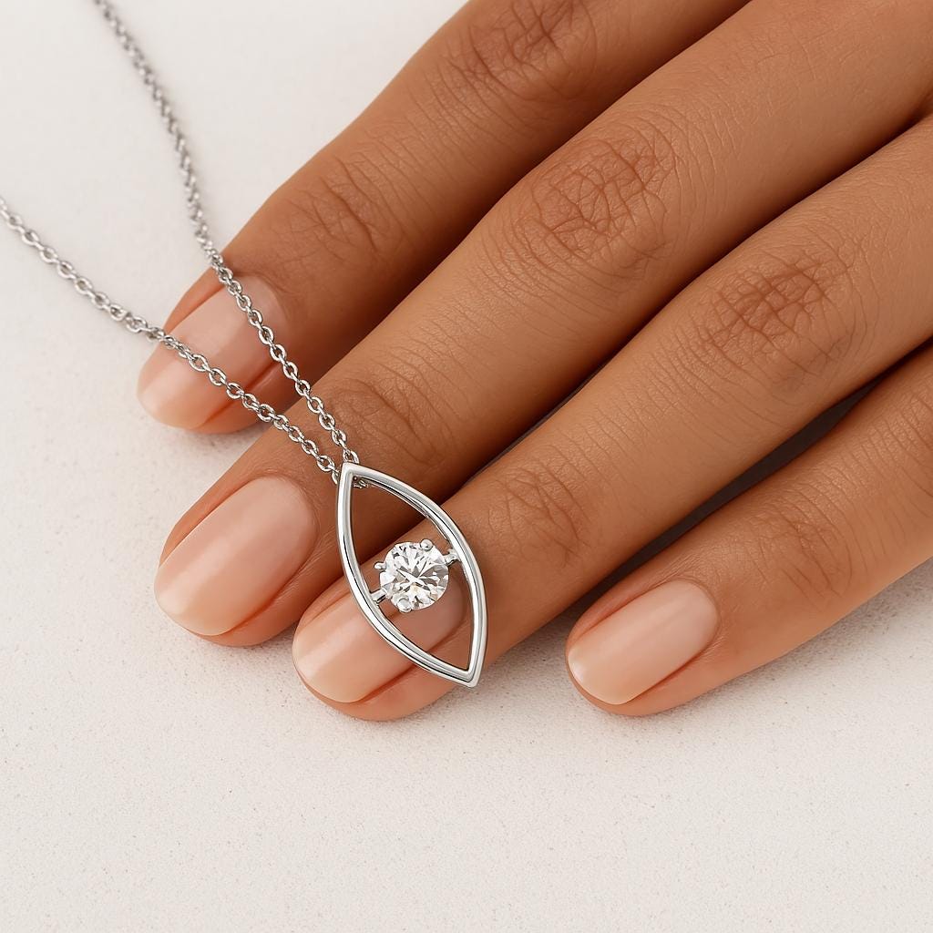 14k Solid Gold Dancing Diamond Necklace, Lab Grown Moving Diamond Pendant, Floating Diamond Charm, Real White Gold Fine Jewelry For Mom