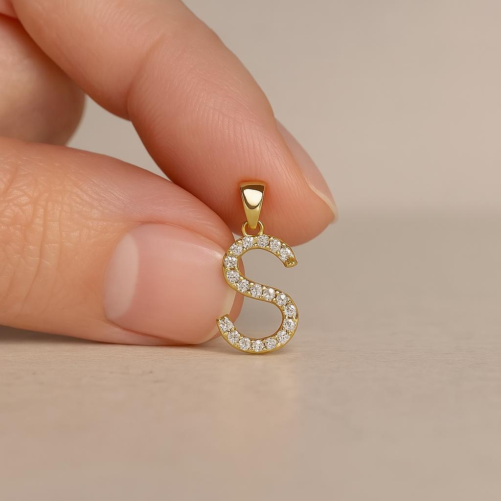 Lab Diamond Initial Pendant, 14K Solid Gold Diamond Letter Charm