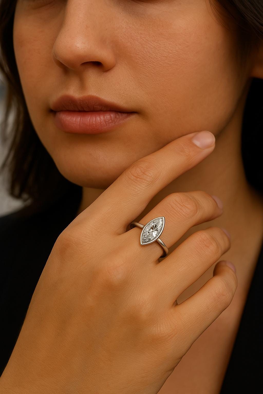 14K Gold 1.00 Carat Marquise Cut IGI Certified Solitaire Diamond Ring