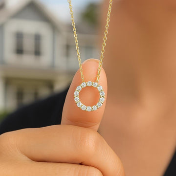 Diamond Circle Necklace 0.50 ctw 14k Gold, Diamond Circle of Life Charm, Dainty Round Diamond Pendant, Layering Diamond Piece