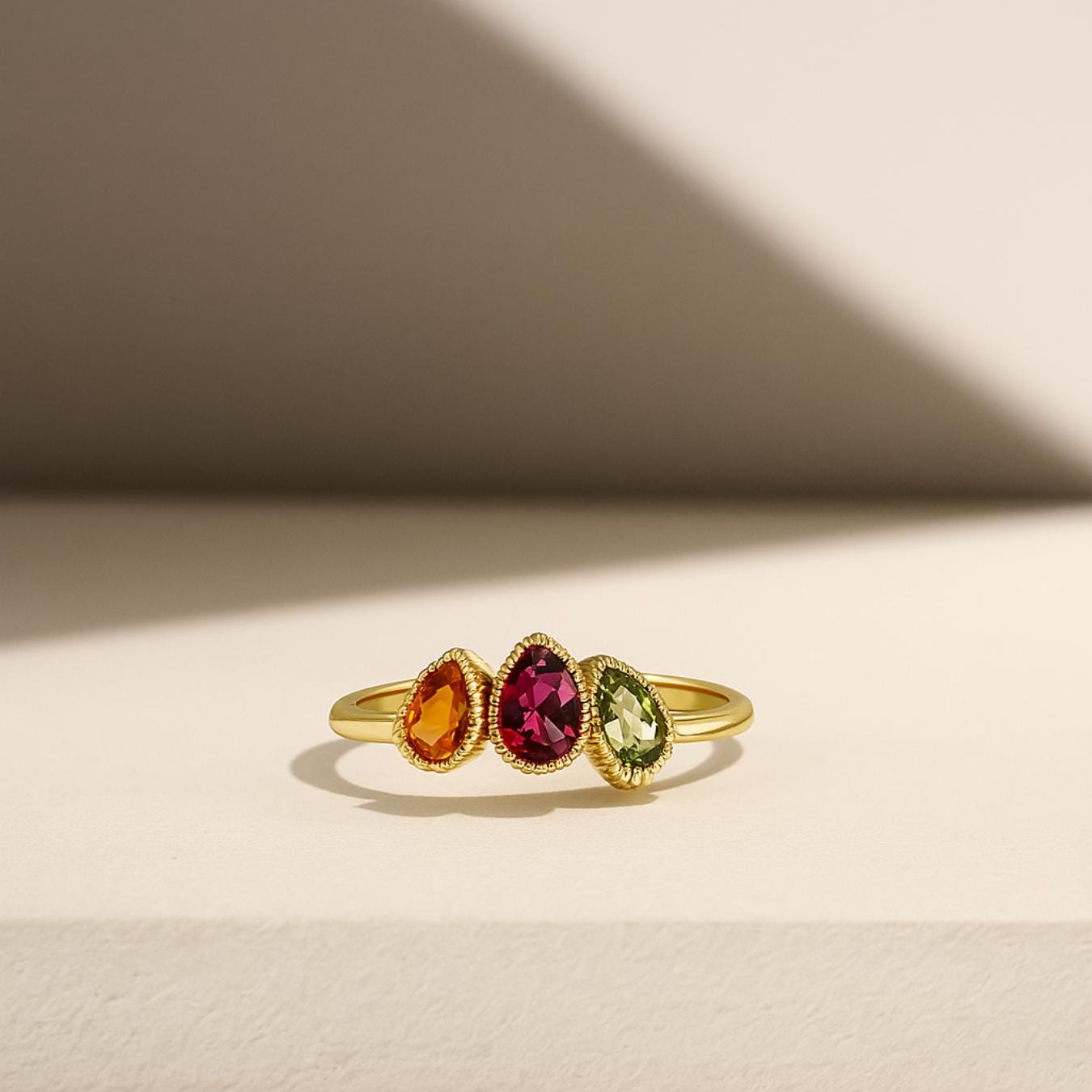 14K Multi Gemstone Ring in Gold | Bezel Set Dainty Gemsrone Ring | Gift For Her