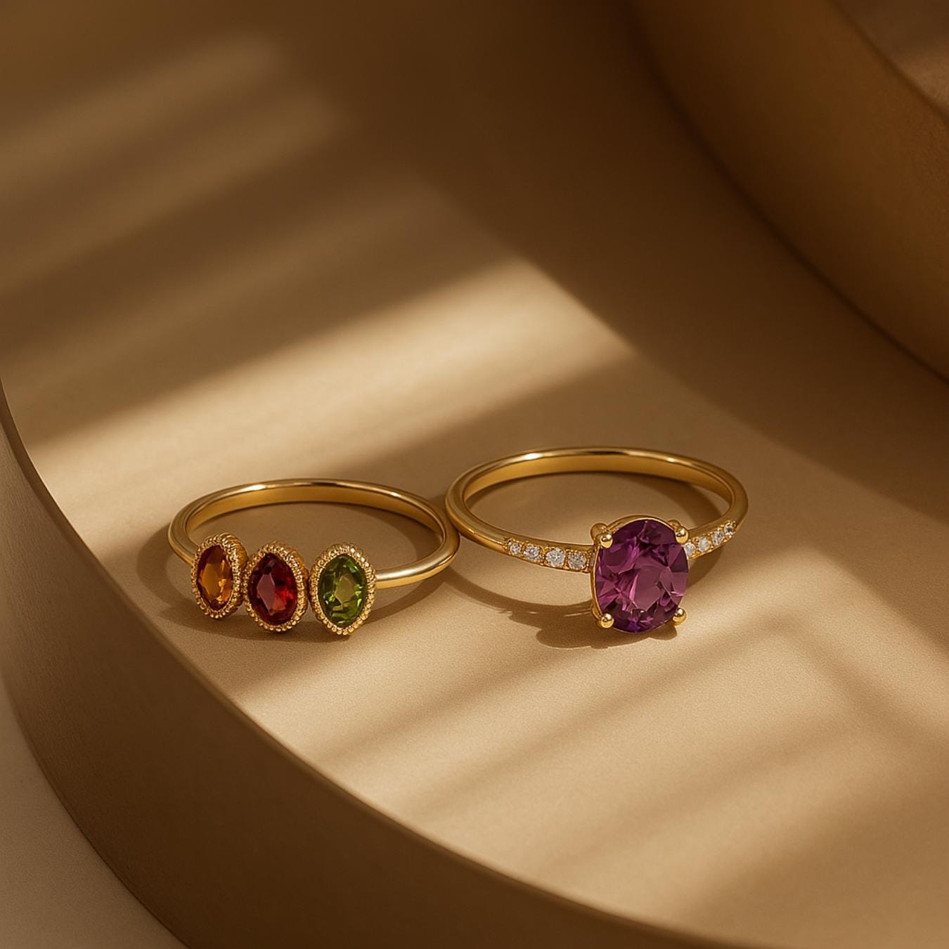 14K Multi Gemstone Ring in Gold | Bezel Set Dainty Gemsrone Ring | Gift For Her