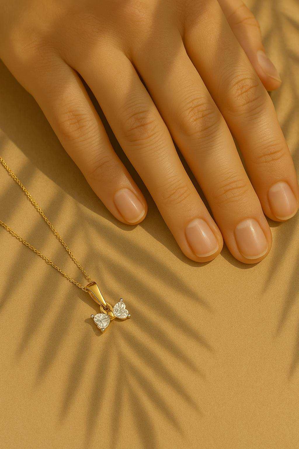 14K Gold Heart Bow Pendant with Lab Grown Heart Shape Diamonds