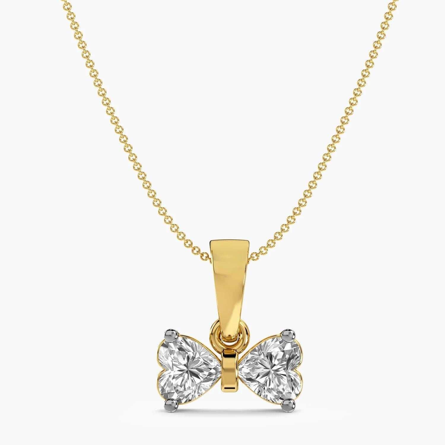 14K Gold Heart Bow Pendant with Lab Grown Heart Shape Diamonds