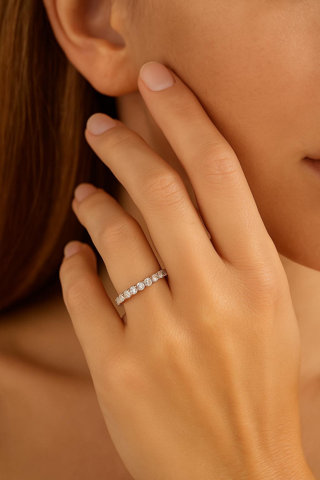14K Gold Lab Created Pave Half Eternity Wedding Ring 2mm Diamond Band For Her