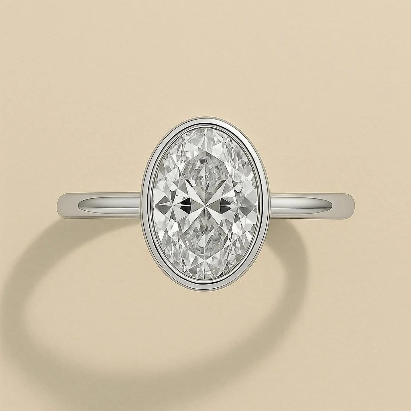 14K Gold Bezel Set Oval Lab Diamond Engagement Ring