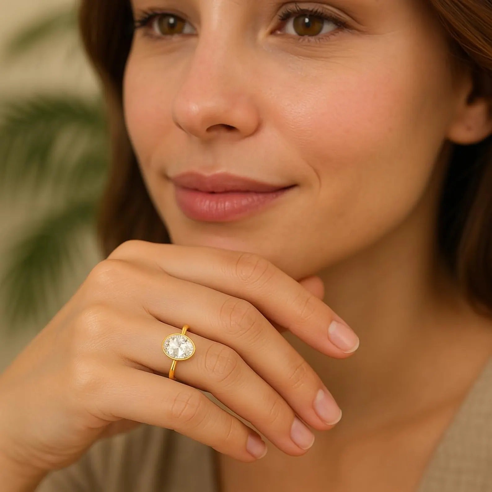 14K Gold Bezel Set Oval Lab Diamond Engagement Ring