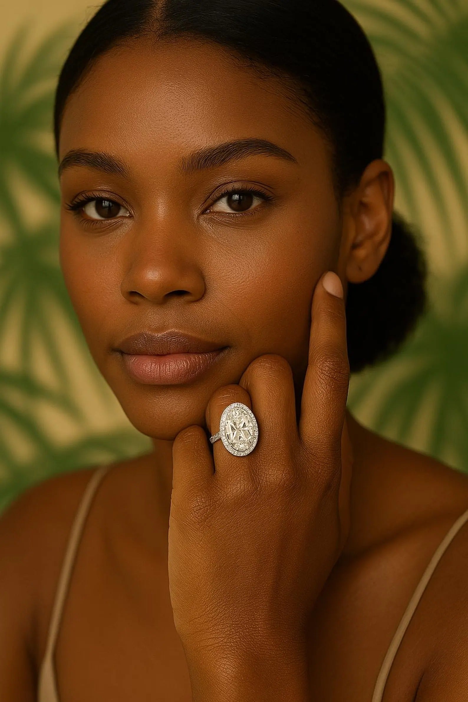 14K Gold Oval Halo Elongated Oval Diamond Set Engagement Ring