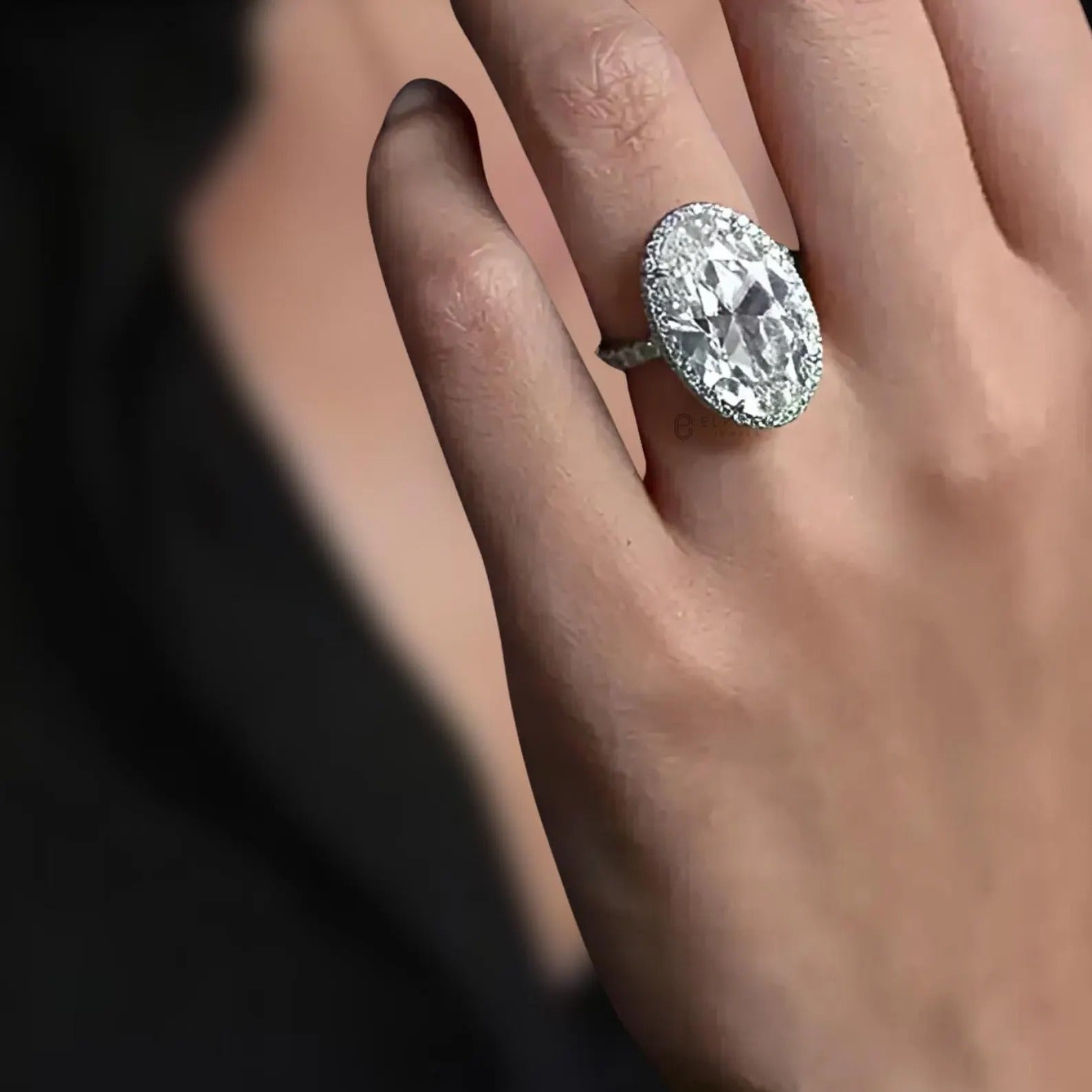 14K Gold Oval Halo Elongated Oval Diamond Set Engagement Ring