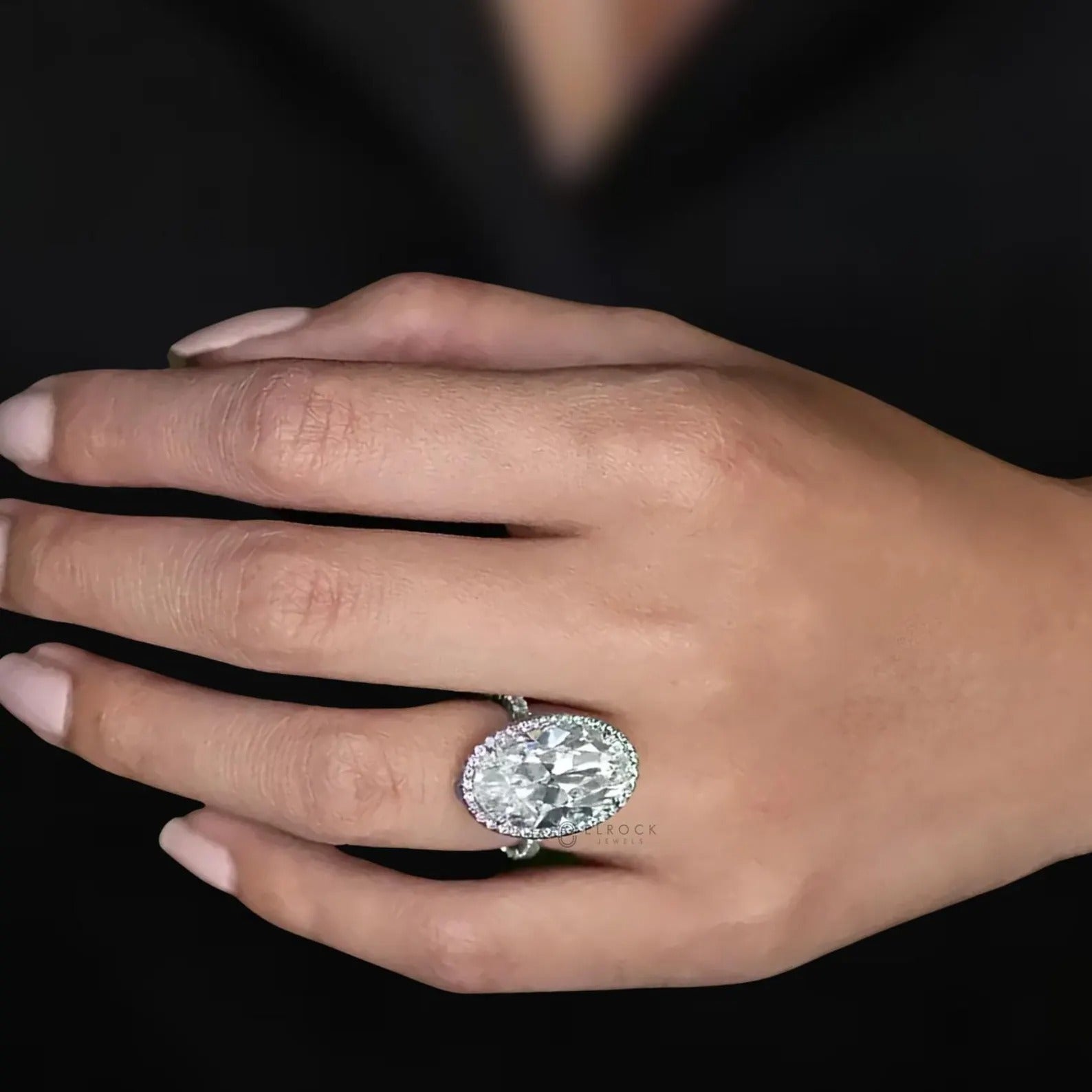 14K Gold Oval Halo Elongated Oval Diamond Set Engagement Ring