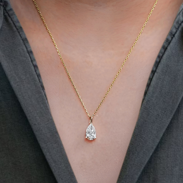 14K Lab Diamond Solitaire Engagement Pendant/ Pear Cut Lab Grown Diamond Bridesmaid Pendant