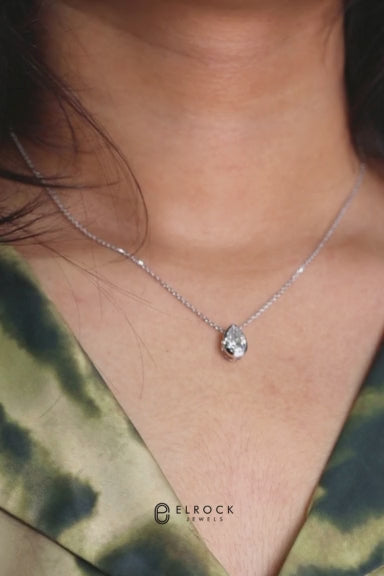 14K Pear Cut Lab Diamond Solitaire Pendant