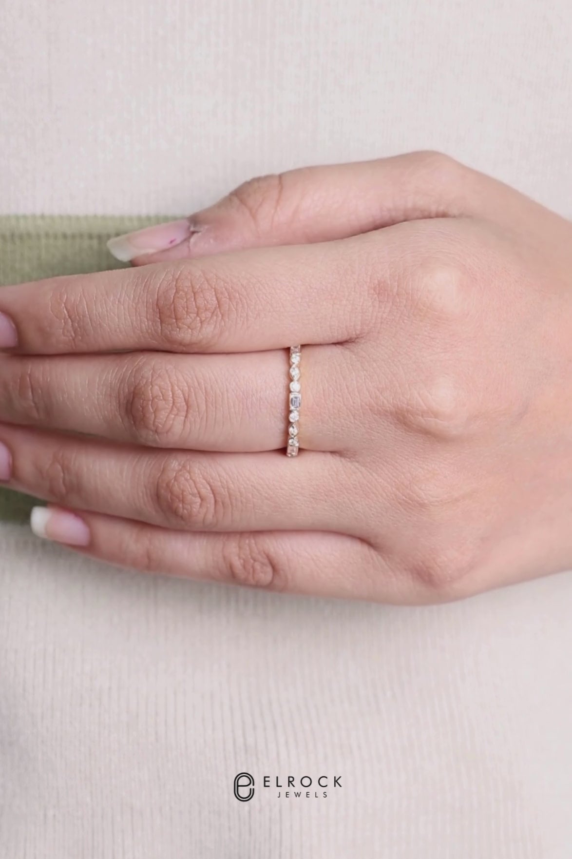 14K Gold Mix Shape Half Eternity Lab Grown Diamond Wedding Band