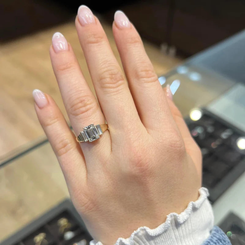 Emerald Cut Lab-Grown Diamond Three Stone Ring