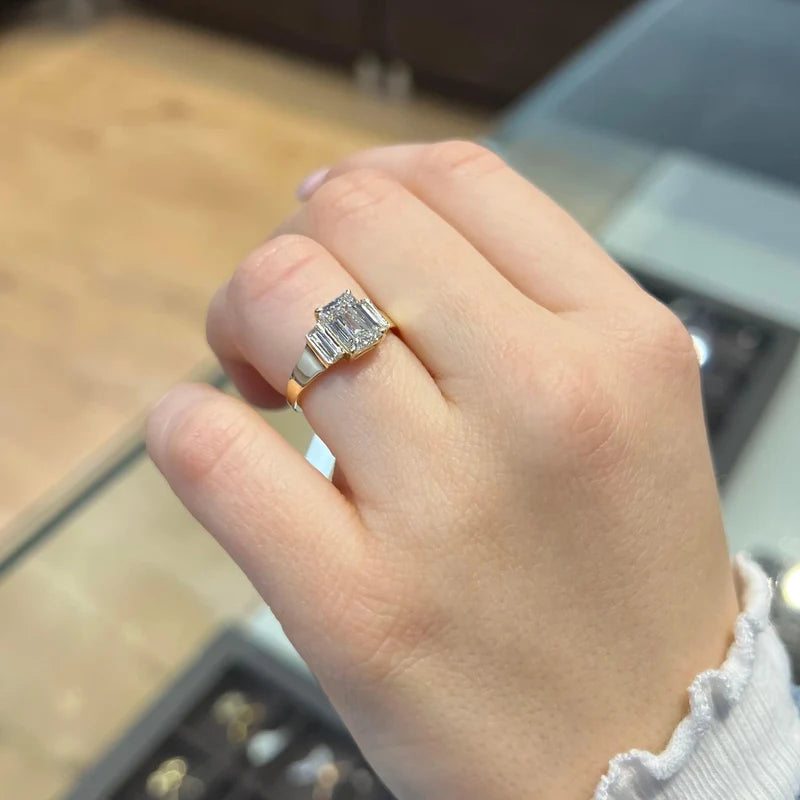 Emerald Cut Lab-Grown Diamond Three Stone Ring