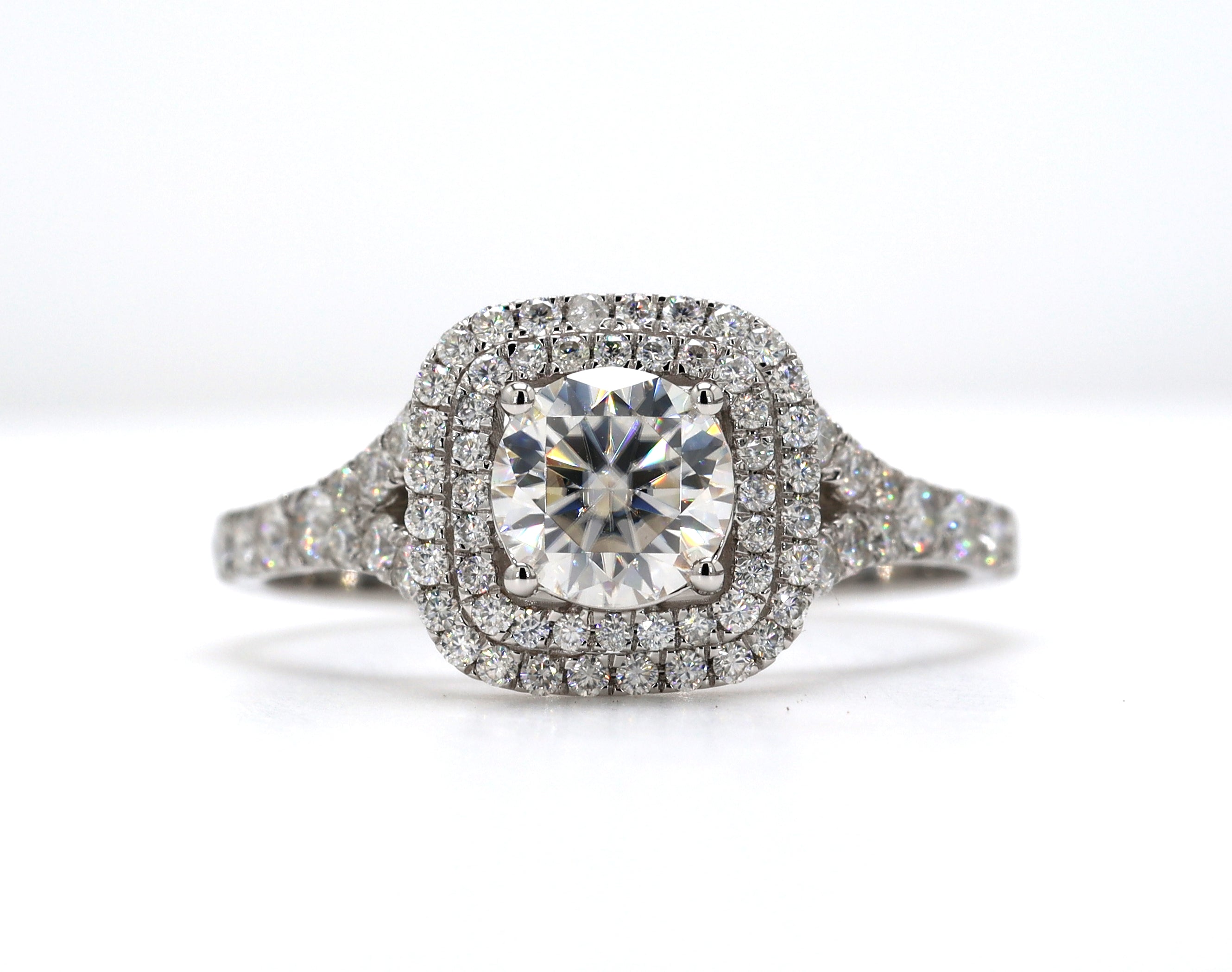 14K Gold Cushion Cut Solitaire Double Halo Engagement Ring
