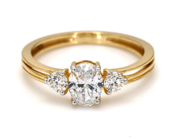 Engagement Ring Oval Shape, Solid 14k Gold Oval Shape Lab Grown Diamond Three Stone Engagement Ring
