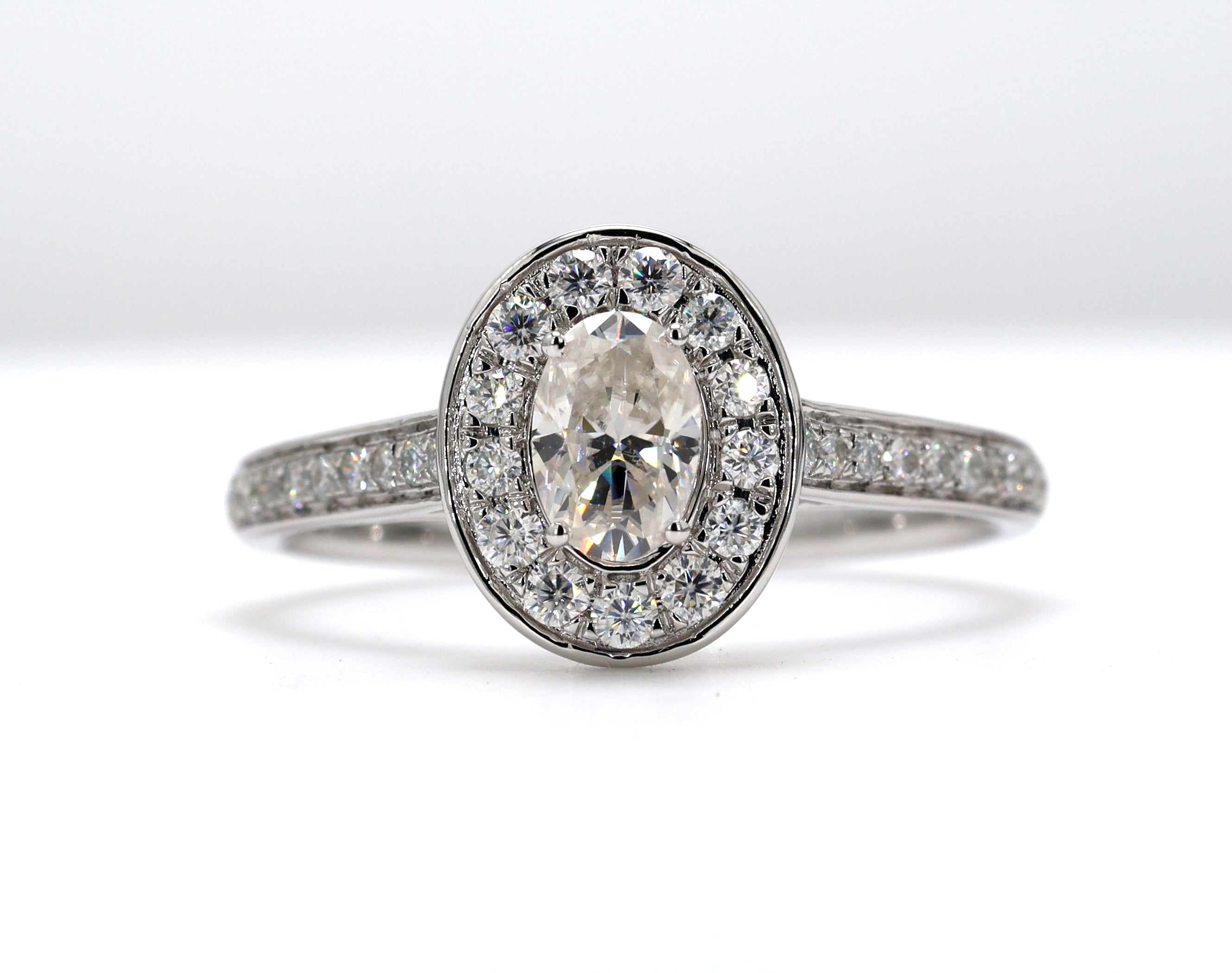 Halo 14K Gold Engagement 0.84 CT Oval Cut Lab Grown Diamond Ring