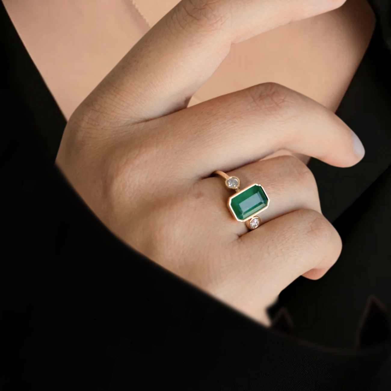 14K Gold Diamond Emerald Engagement Ring