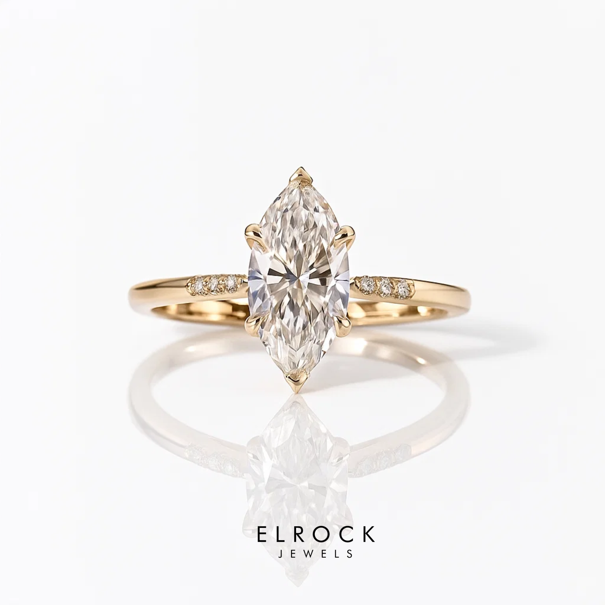 Elegant Marquise Diamond Ring in Yellow Gold 1 to 5 Carat Lab Grown Diamond Engagement Ring