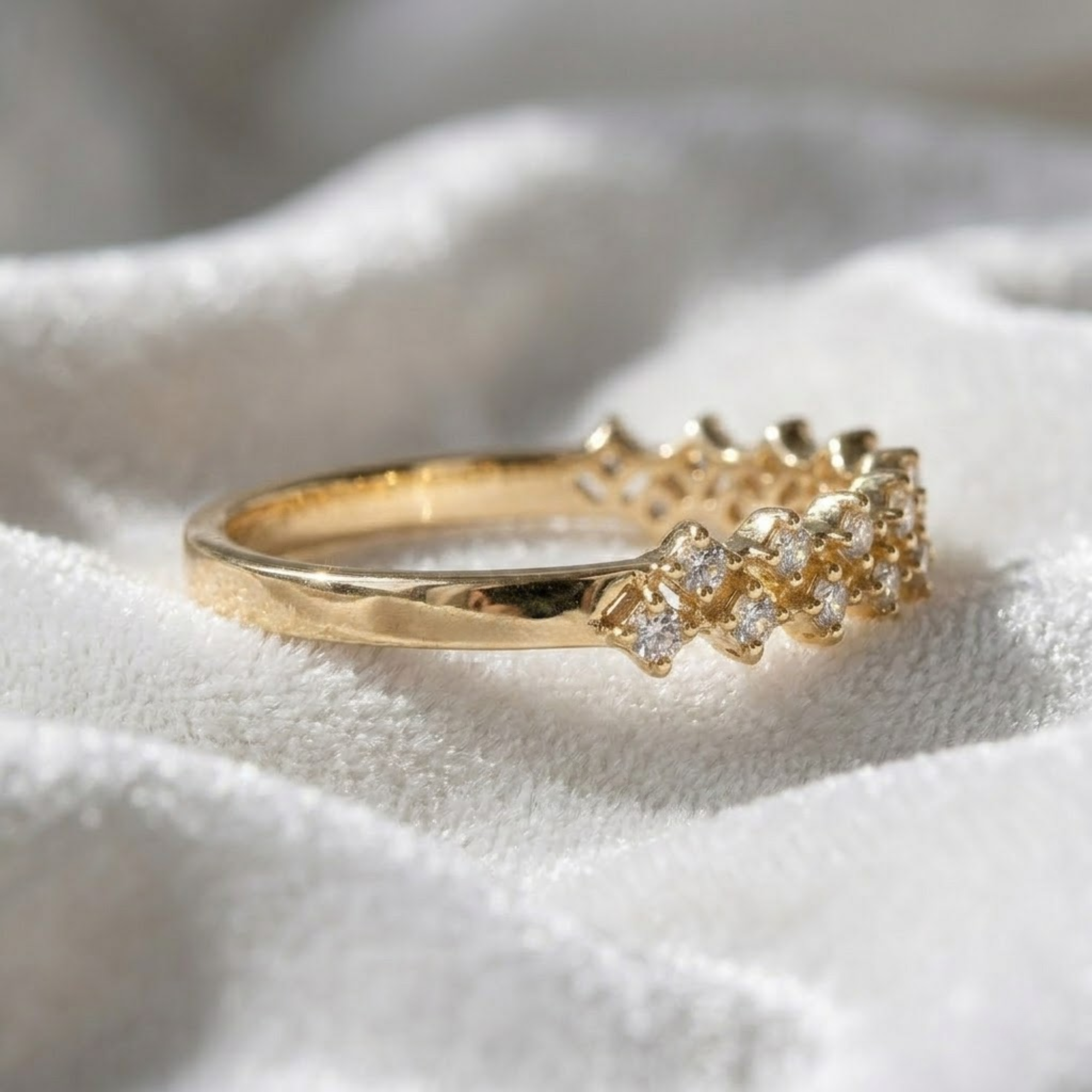 14K Gold Half Eternity Double Band Ring