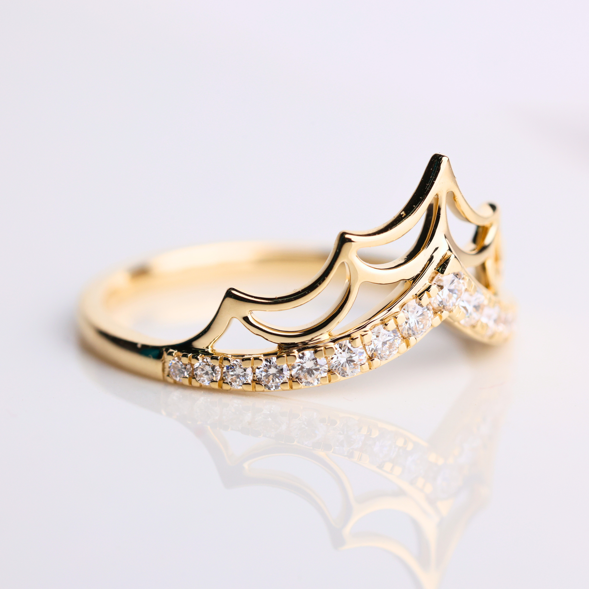 14K Gold Spider Web Stackable Ring with Lab Grown Diamond
