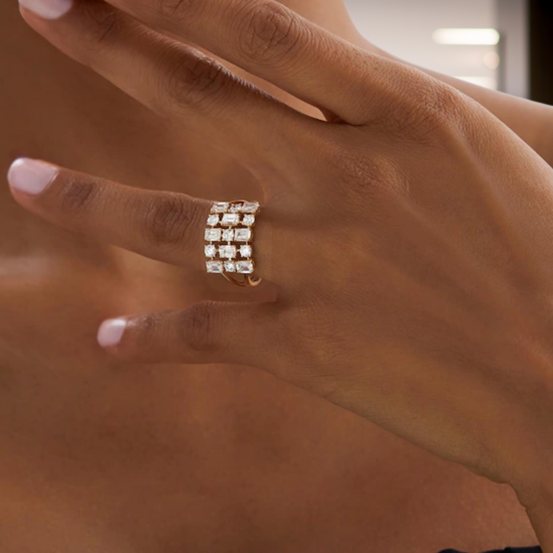 2.15 ct Unique Multi-Stone Three Row Fashion Cocktail Ring Lab Grown Diamond Ring