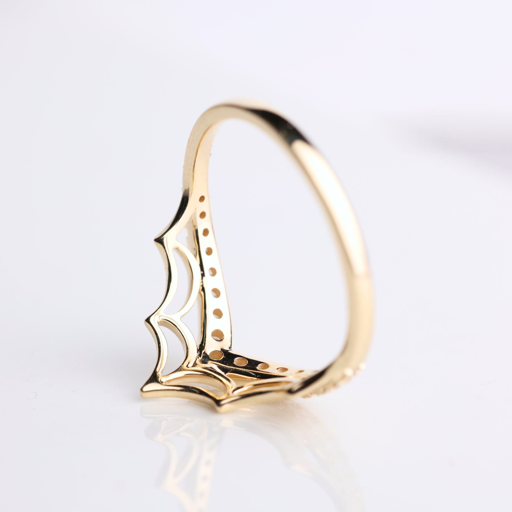 14K Gold Spider Web Stackable Ring with Lab Grown Diamond
